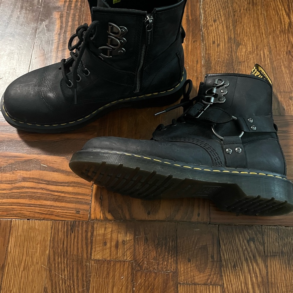 Black Leather Doc Marten Combat Boots with Harness Rings - Picture 8 of 9